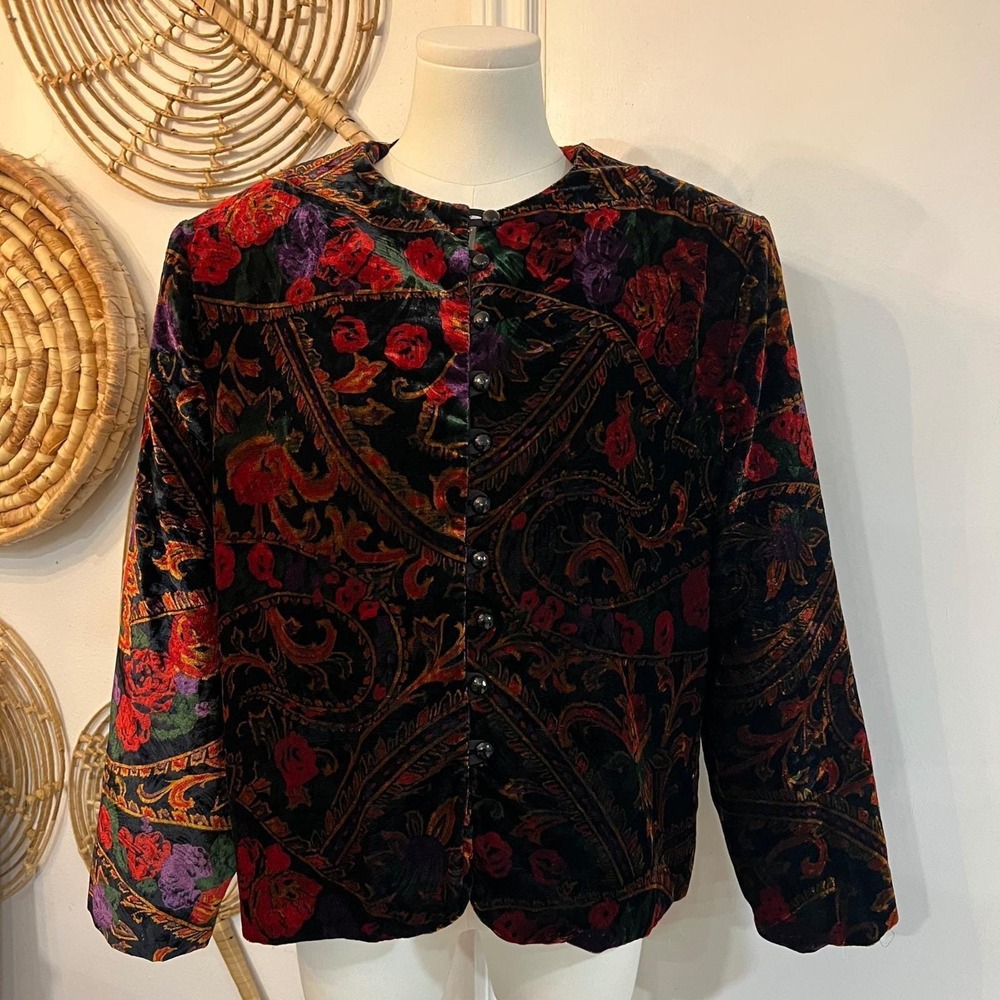 Vintage Velvet Floral Tapestry Jacket Baroque Romantic Blazer XL